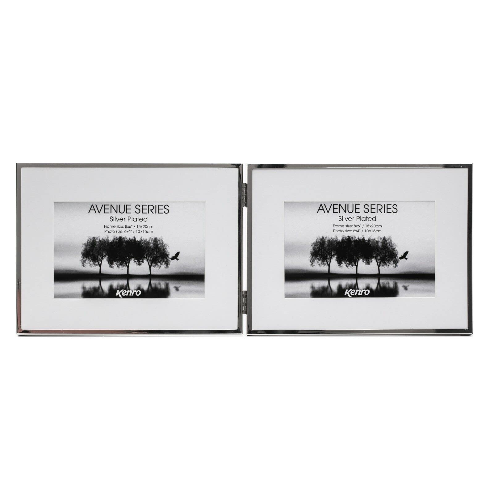 Kenro Avenue Silver Plated Twin Landscape Photo Frame 8x6 Inch / 15x20cm with White Mat for Photos 6x4 Inch / 10x15cm - AVE1015S/2L