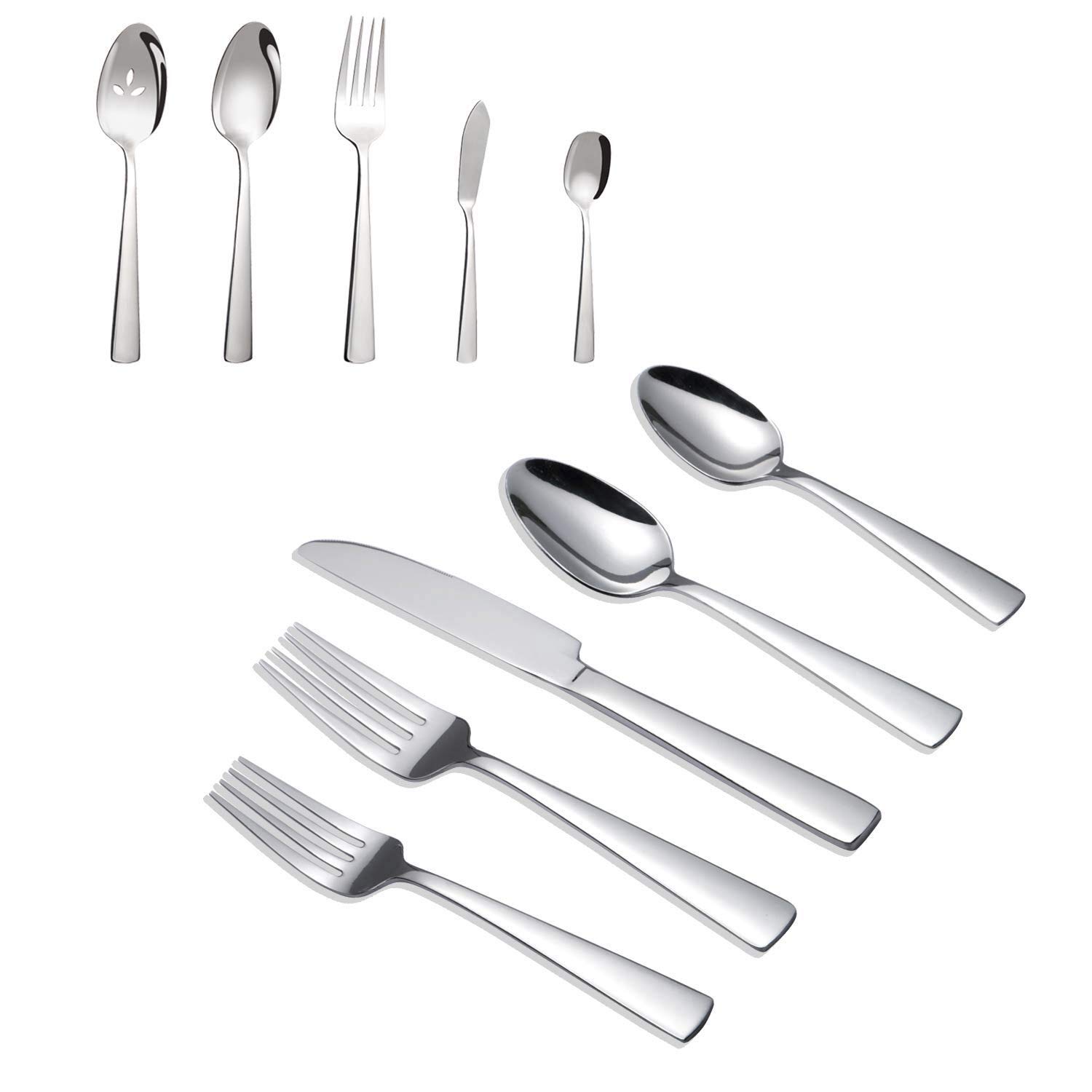 Brightown 45-Piece Silverware Flatware Cutlery Set in Ergonomic Design Size and Weight, Durable Stainless Steel Tableware Service for 8, Dishwasher Safe