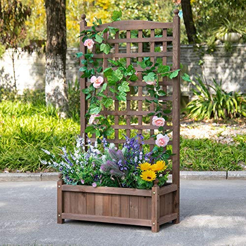 Outsunny Pflanzkasten Blumenständer Rankgitter Rankkasten Rosenbogen mit Leckage-Löcher Garten Holz Dunkelbraun 64 x 28… – Bild 3