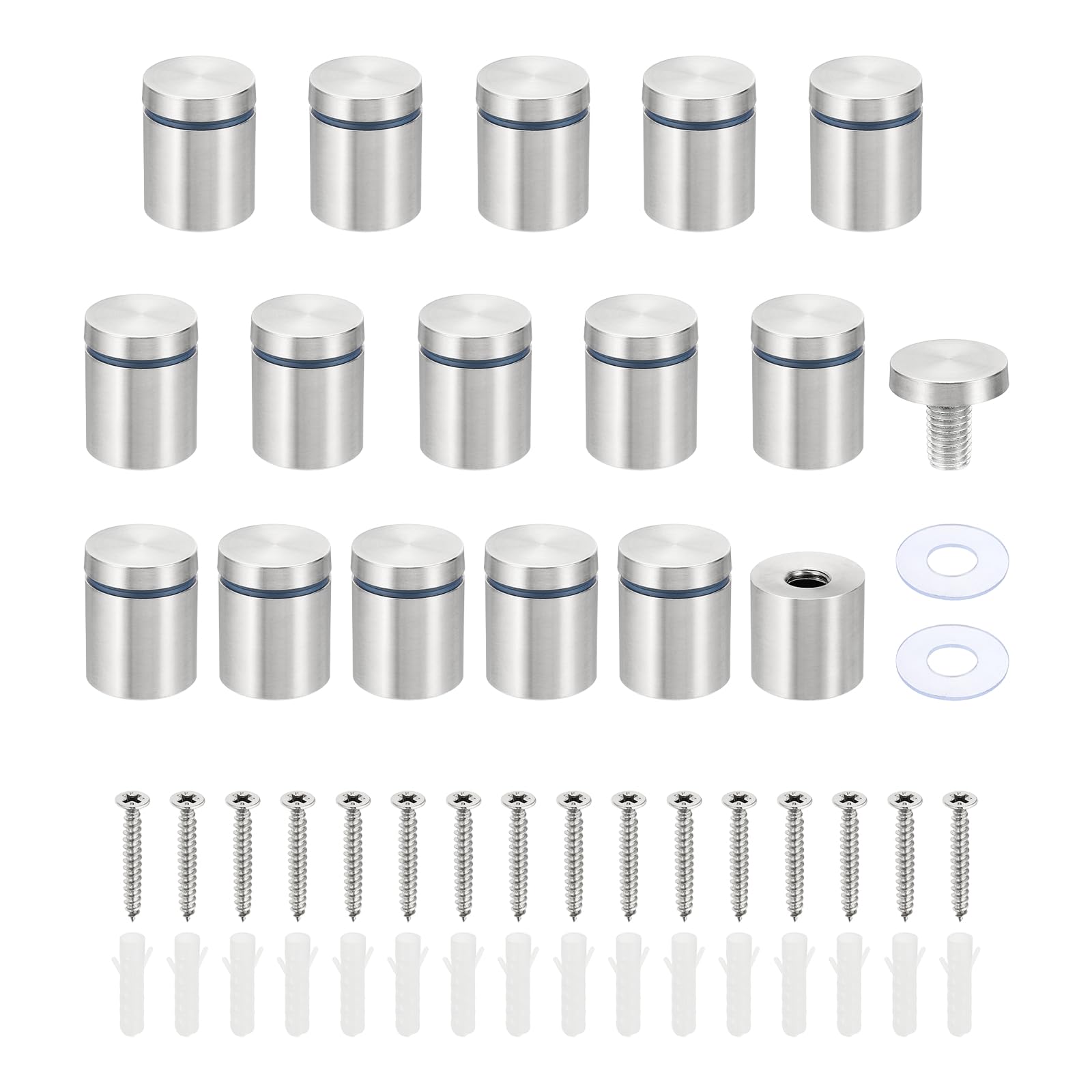 PATIKIL 1 x 1.2 inch Sign Standoff Screws, 16 Set Stainless Steel Wall Standoff Mounting Hardware Advertising Glass Nail for Hanging Acrylic Picture Frame Acrylic Panel, Silver