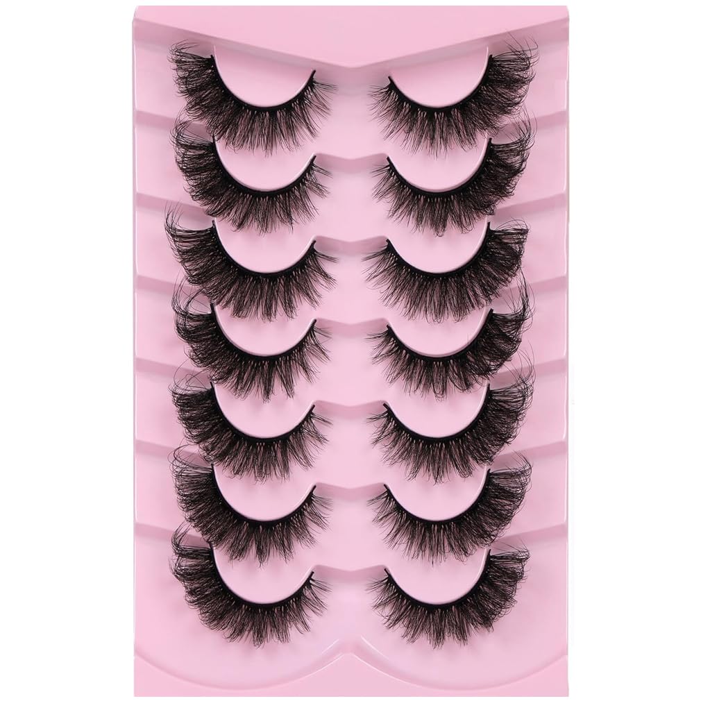 False Eyelashes Cat Eye Lashes Fluffy Wispy Natural Eyelashes 20MM Faux Mink Lash Strips 7 Pairs