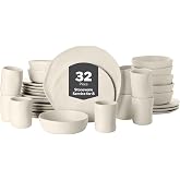 Stone by Mercer Project HEKONDA Modern Stoneware 32-Piece Dinnerware Set, Plate and Bowl Set, Dish Set for 8, Beige