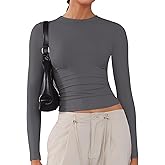 Women's Soft Long Sleeve Shirts Crew Neck Tops Basic Tees Stretchy Going Out Crop Tops Y2K Slim Fit T-Shirts