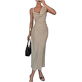 SOLY HUX Women's Cowl Neck Ruched Bodycon Dress Elegant Sleeveless Midi Cocktail Evening Dresses