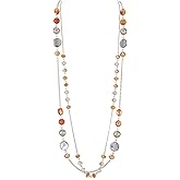 Noessla Layered Long Necklaces for Women Crystal Beaded Statement Necklace Sweater Silver Chain with Gifts Box Jewelry