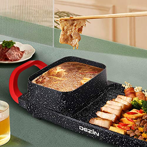 Dezin Electric Hot Pot with Grill, 2 in 1 Korean BBQ Indoor Grill with