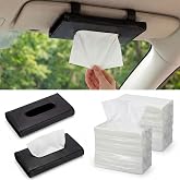 Teecyhooo 2 Pcs Black Car Tissue Holder with 20 Packs Tissue Refill Sun Visor Napkin PU Leather Backseat Napkin Mask Case Holder for Auto Accessories