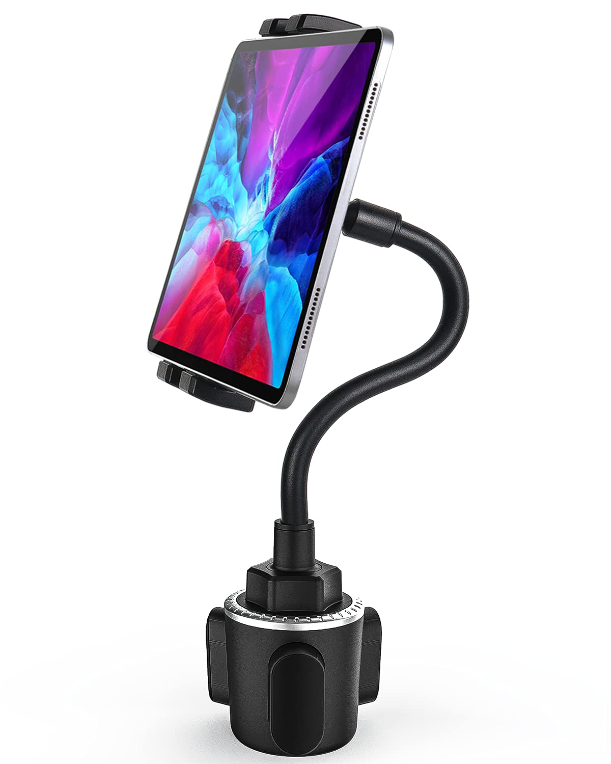 woleyi Gooseneck Car Cup Tablet Holder, Universal Cup Tablet Mount for Truck, Car, Treadmill, Spinning Bike, for iPad Pro 12.9 Air Mini, Galaxy Tabs, iPhone More 4-13" Phone and Tablets
