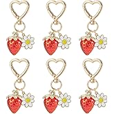 CRAFTYMELODY 6Pcs Strawberry Keychain Alloy Acrylic Pendant Decorations with Heart Shaped Swivel Hook Clasps Cute Fruit Theme Handbags Keyrings Supplies with Flower Charm Purses Bags Pendant Decor