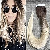 Full Shine 22 inch Clip in Ombre Remy Hair Extensions Balayage Dip Dyed Color #4 Fading to #24 Highlighted #4 Full Head Thick Hair Extensions 120gram 9Pcs