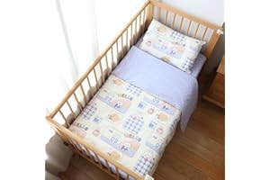 100% Cotton Crib Bedding Set for Baby Boys Girls,3 Pcs Baby Bed Linen Include Duvet Cover,Fitted Sheet,Pillowcase,Nursery Dec