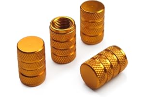 Pitlane Performance® Aluminum Valve Caps (Set of 4) – Tire Valve Covers for Schrader Valves – Compatible with Cars, SUVs, Motorcycles & Bicycles (Gold, Comfort)
