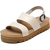 DREAM PAIRS Women's Orthopedic Arch Support Platform Sandals Comfortable Cork Insole Low Wedges Sandals Flatform Summer Dress Shoes Cute Buckle Wedges for Beach