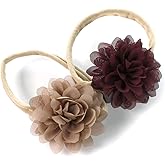 My Lello Baby Girl Rounded Petal Chiffon Flower Nylon Elastic Headbands Set 2pcs - Small - Burgundy/Taupe