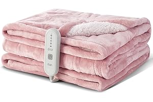 Dowin Pink Heated Blanket Electric Throw Fleece Flannel Heating Warming Blankets with Auto Shut Off for Couch Office Chair Bed Adults Fuzzy Cozy Machine Washable 50x60