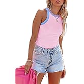 siliteelon Womens Colorblock Racerback Crew Neck Casual Basic Ribbed Fitted Tank Top Sleeveless Camis