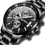 CRRJU Men's Multifunctional Chronograph Wristwatches,Stainsteel Steel Band Waterproof Watch