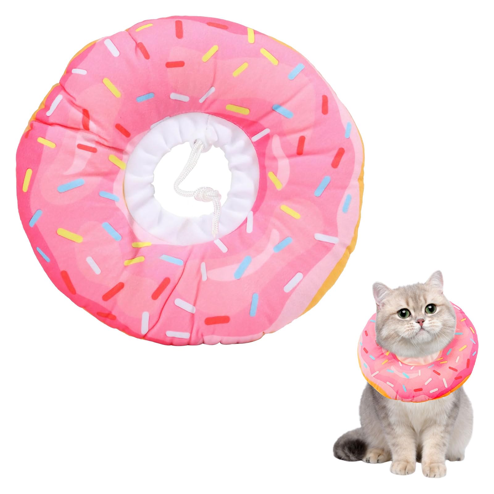 Eophmi Cat Recovery Collar, 1 Pcs Adjustable Cat Cone Collar Soft, Pink, Cotton, Protects from Trauma, Suitable for Postoperative Relief