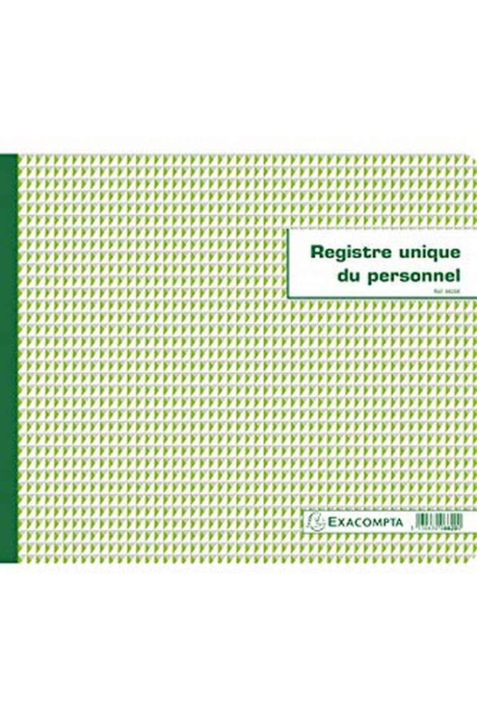 Exacompta - Ref 6620E - Horizontal Single Register of Personnel (Employees and Trainees) Record Book (52 Pages) - 110gsm Paper with Green Rulings - French Text