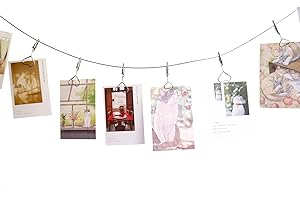 TFU Multi-Purpose Steel Wall Hanging Photo Display Cable Wire Rod with 12 Adjustable Clips for Hanging Photos Notes Postcard and Artworks (Heart)