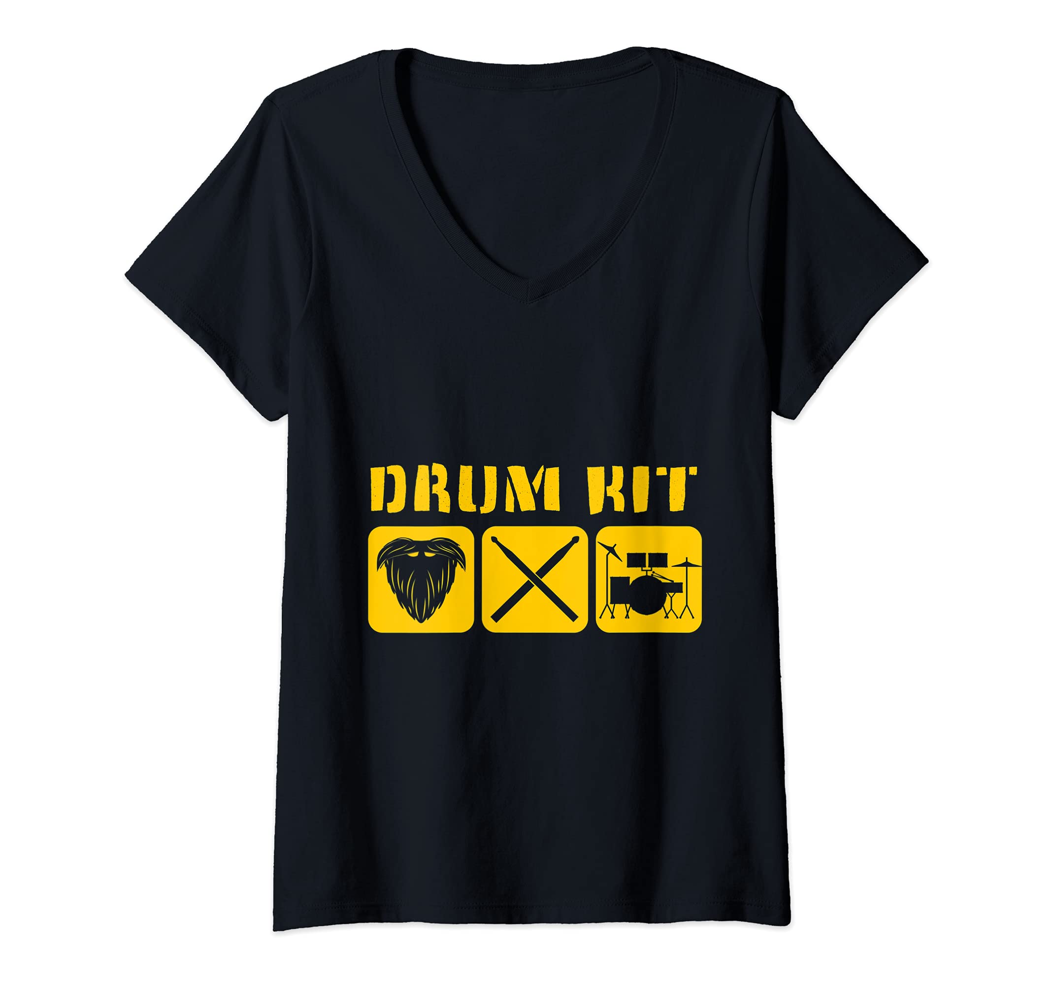 Womens Drum Kit Band Drumming Drumsticks Musical Drums V-Neck T-Shirt