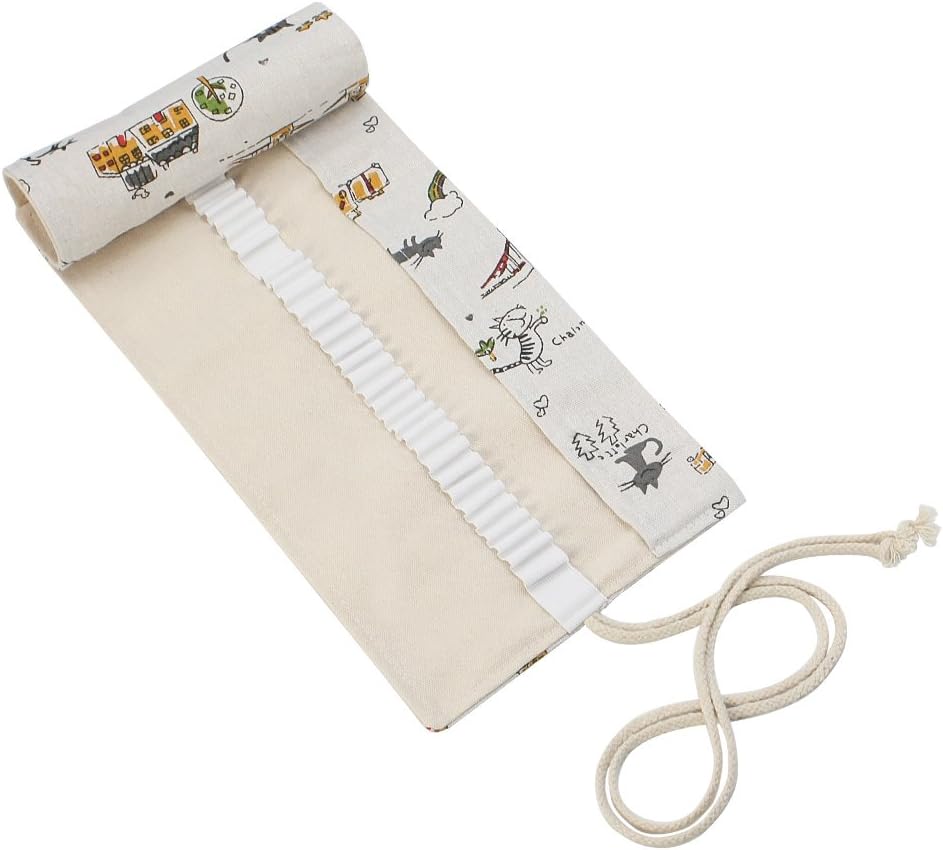 Canvas Pencil Wrap, Scriptract 48 Colored Pencil Case Roll Up Pencil Storage Pouch for Adults, Kids, Artists(Pencils are not included)-48 Holes
