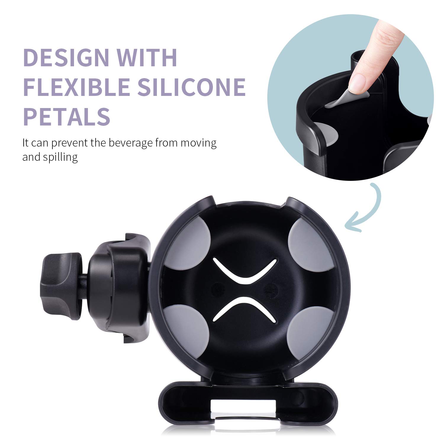 SUNVENO Stroller Universal Cup Holder, 360 Degrees Rotation 2 in 1 Large Bottle Holder with Phone Holder for Stroller, Pushchair,Wheelchair, Walker, Black: Baby