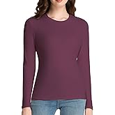 Slim Fitted Long Sleeve Shirts for Women Cotton Tee Tshirts Crewneck Undersrubs Plain Casual Undershirts Tops