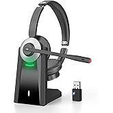Wireless Headset with Mic for Work, Bluetooth Headset with Microphone, AI Noise Canceling Mic & USB Dongle, V6.0 Wireless Headphones with Mic Mute & Charging Dock for PC/Cell Phones/Call Center/Teams