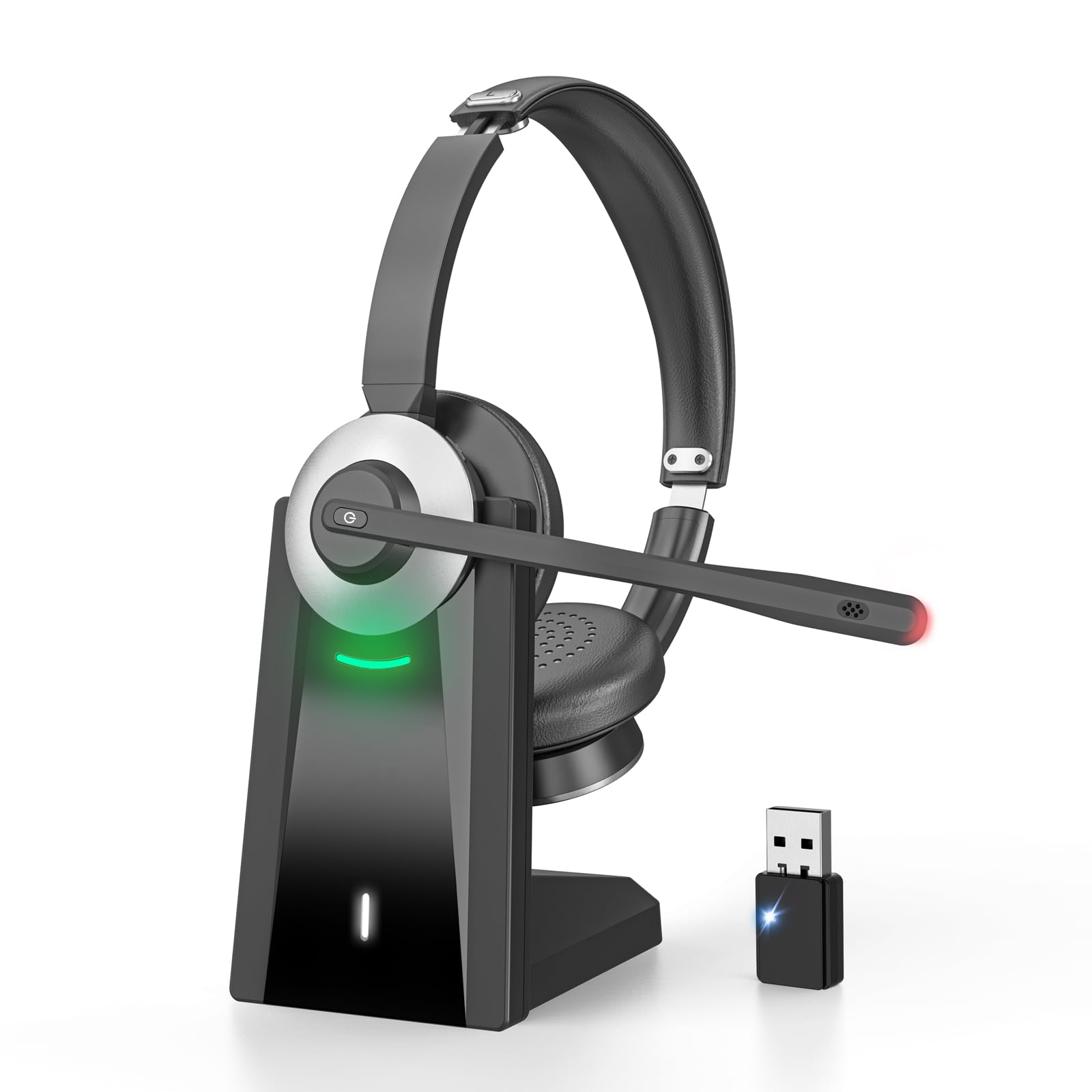 Photo 1 of **MISSING PARTS** Wireless Headset with Mic for Work, Bluetooth Headset with Microphone, AI Noise Canceling Mic & USB Dongle, V6.0 Wireless Headphones with Mic Mute & Charging Dock for PC/Cell Phones/Call Center/Teams