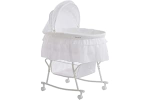Dream On Me Lacy Portable 2-in-1 Bassinet & Cradle with Full Canopy, Storage Basket, Locking Wheels, Lightweight Frame, JPMA & BSA Certified, Includes 1” Mattress Pad - White