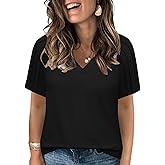 VISLILY Womens-Plus-Size-Summer-Tops Trendy V Neck T Shirts Casual Pleated Short Sleeve Dressy Blouses Tunics Cute Tee XL-5XL