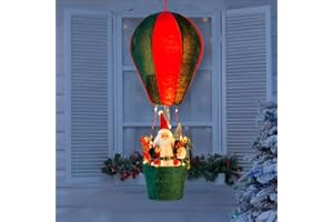 VISFLAIR 24.4 Inch Lighted Christmas Musical Santa Claus's Special Delivery Hot Air Balloon, Hanging Christmas Decoration with Warm Lights, Indoor Outdoor Xmas Holiday Decor