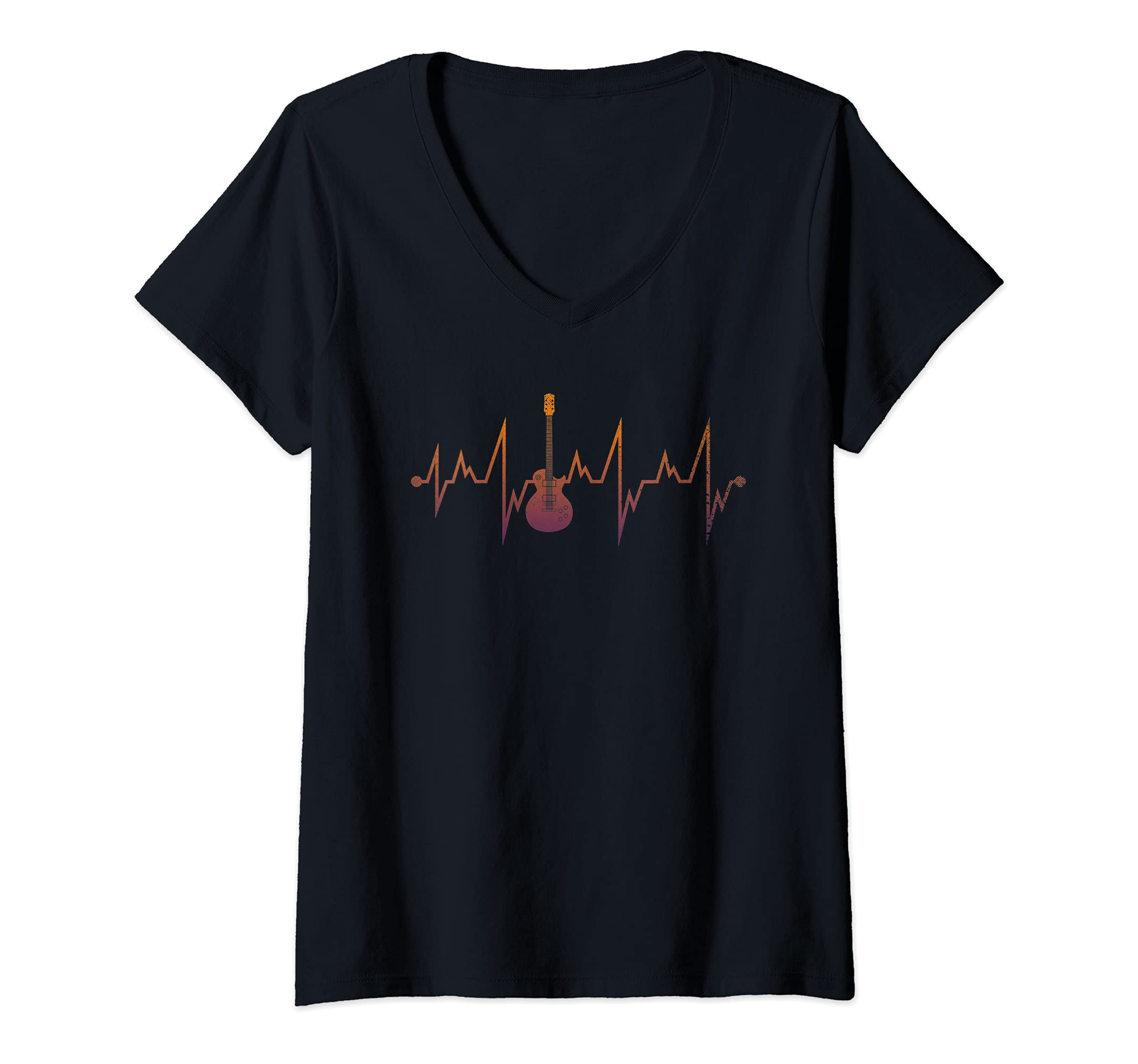 Womens Electric Guitar Player Musician Guitarist Heartbeat Guitar V-Neck T-Shirt