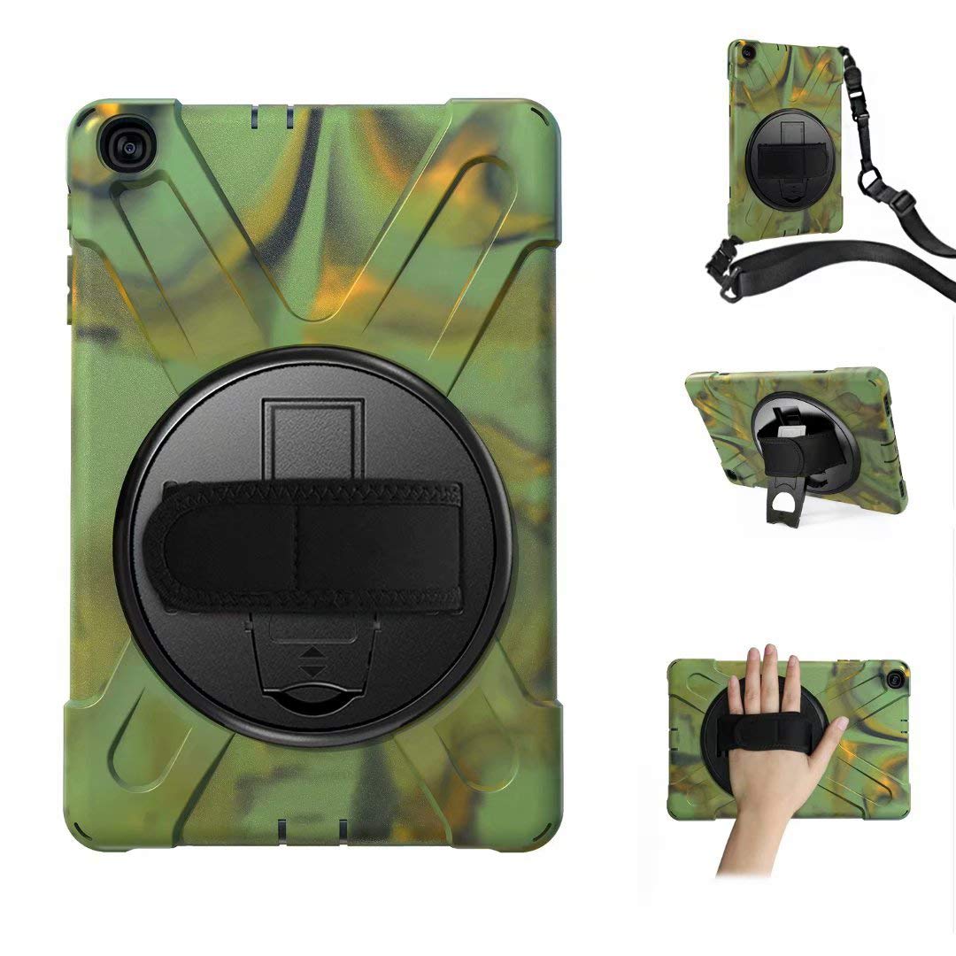 YGoal Case For Galaxy Tab A7 10.4, [Hand Strap] [Shoulder Strap] Heavy Duty Full-Body Rugged Protective Drop Proof Case with 360 Rotating Stand for Samsung Galaxy Tab A7 T500 2020 (Camouflage)