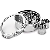 Nature's Own Stainless Steel Indian Spice Box - 7 Containers, Steel Masala Dabba, Kitchen Spice Box for Chefs (Small)