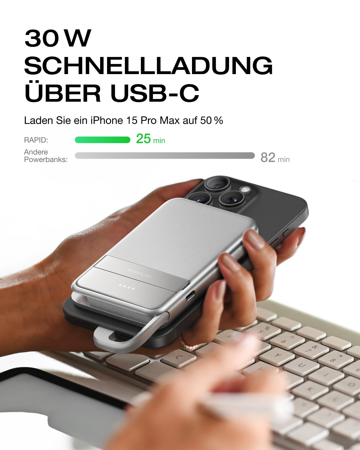EF ECOFLOW Qi2 Magsafe Powerbank 5000mAh 30W mit USB-C-Kabel, Magnetische Power Bank Kabelloses Tragbares Ladegerät, kompatibel für iPhone 17/16/15/14/13/12 Series, Silber 3