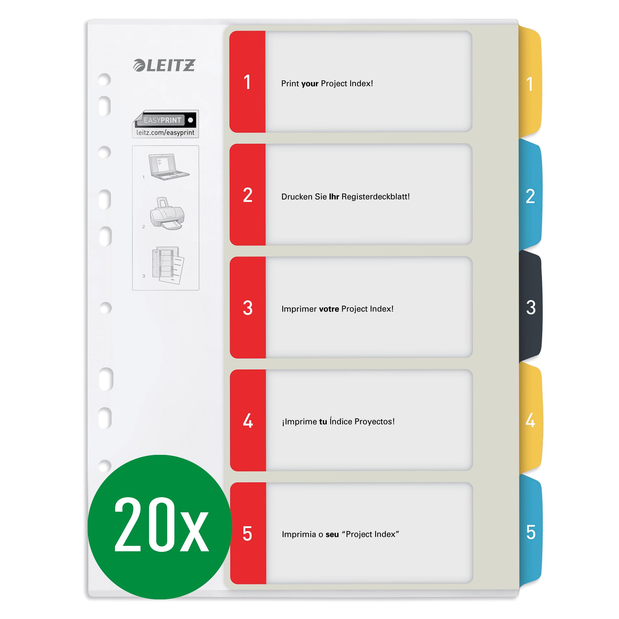 Leitz 12400000 Cosy Series PC Writeable Index A4 Format Pack of 20 1-5 Robust Multicoloured — image 1