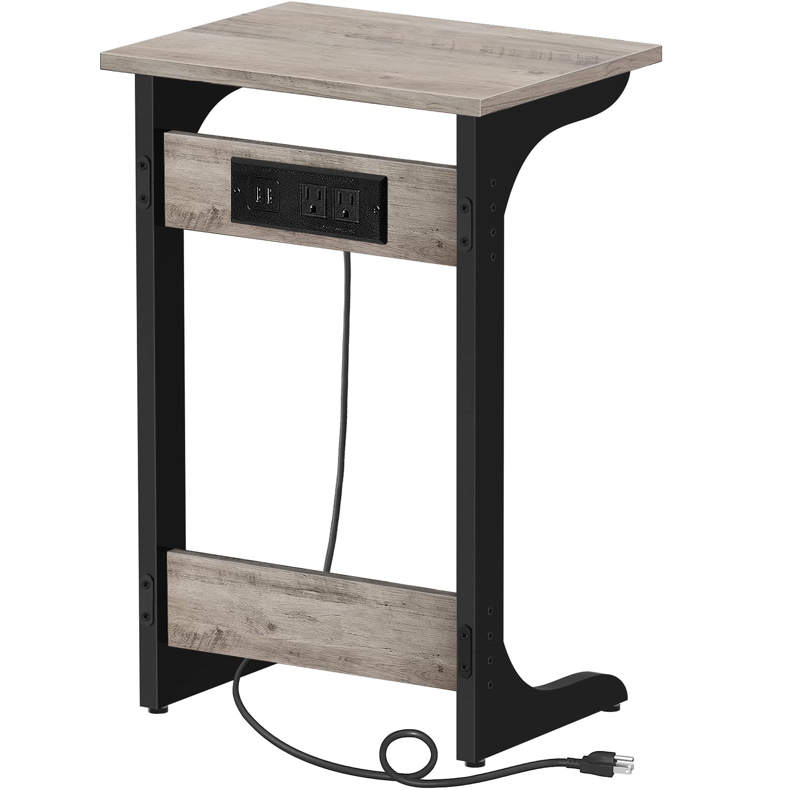 Photo 1 of TUTOTAK C Shaped End Table with Charging Station, Side Table, Couch Table for Small Spaces, Tv Tray Table with 2 USB Ports and Outlets, Living Room, Bedroom TB01BG044