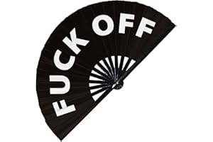 FAN-DOM Fuck Off Hand Fan Foldable Bamboo Circuit Hand Fan Funny Gag Slang Words Expressions Statement Gifts Festival Accessories Rave Handheld Circuit Event Fan Clack Fans (Black)