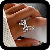 Iaceble Silver Bow Adjustable Ring Cute Bow Tie Open Ring Vintage Adjustable Bowknot Rings Minimalist Open Finger Rings Jewelry for Women