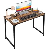 PayLessHere | 39 Inch Computer Desk | Brown | Office Desk with Metal Frame, Adjustable Feet | Water-Resistant, Scratchproof Surface | Sturdy Writing Table for Home Office or Study | Pack of 1