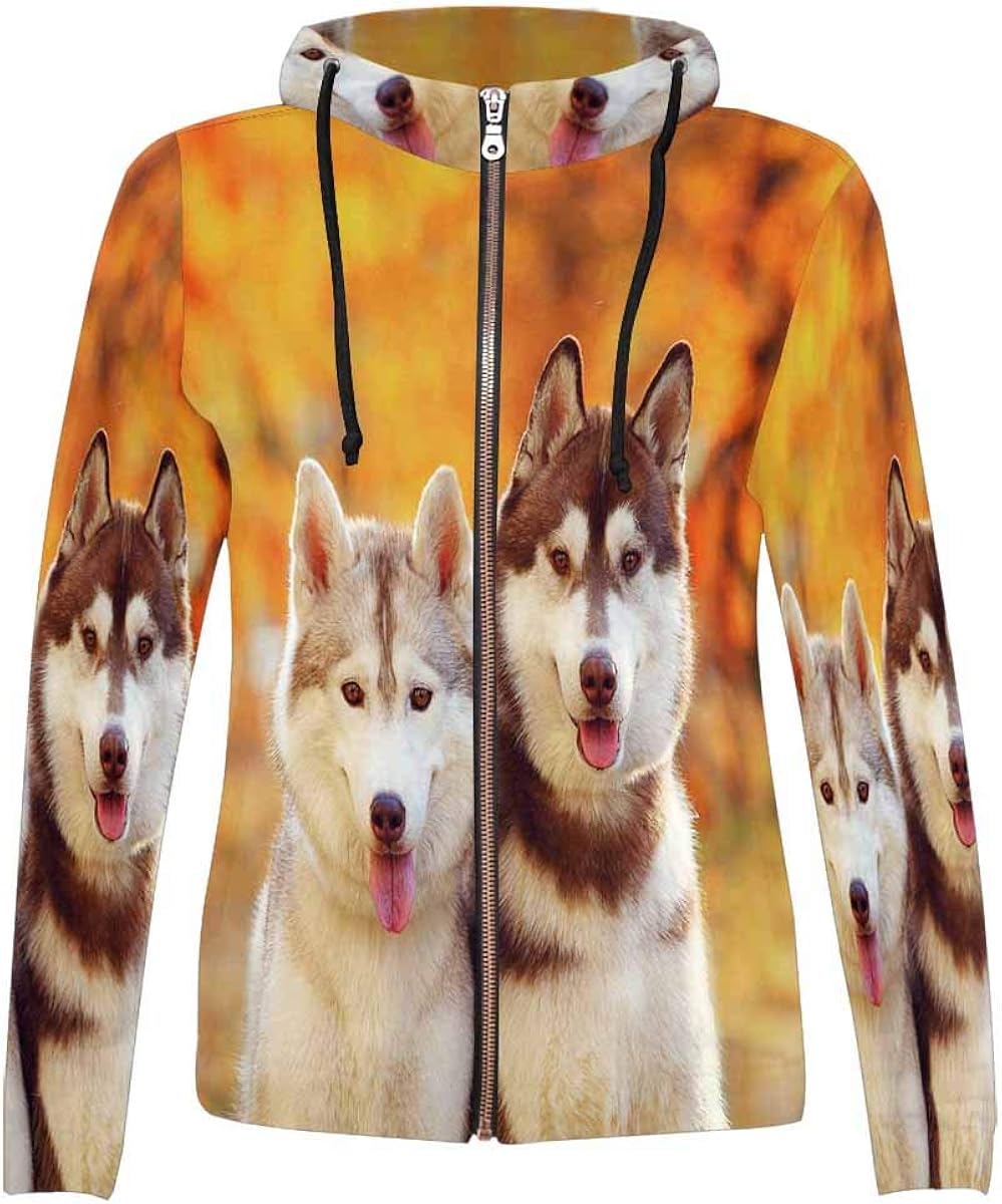 InterestPrint Women's Beautiful Red Siberian Husky FullZip