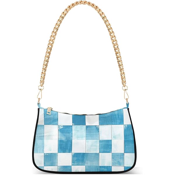 Light Blue and White Checkered Pattern chain crossbody bags  display picture 1