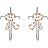 925 Sterling Silver Stethoscope Cross Studs Earrings Graduation Jewelry Gifts for Nurse Doctor Women RN Medical Student