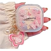 QYFZXLV Case for Galaxy Buds FE/2 Pro/Pro/Live/Bud 2,Clear Flower Butterfly Earphones Full Cover,Earbuds Accessory for Boys Girls (B)