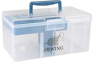Yomjarl Plastic Sewing Supplies and Tool Box with Handle 12 inch sewing box organizer 2Tier Art Craft Organizer Storage Box for Medicine,Nail,Hair Accessories Makeup Organizer and Family First Aid Box