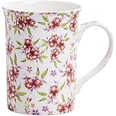 Luxury Fine Bone China Porcelain Coffee Mug Floral Design, Thin Wall and Light Weight With Large Handle Comfortable To Hold, Ceramic Tea Cups, Women Gifts, Dishwasher and Microwave Safe