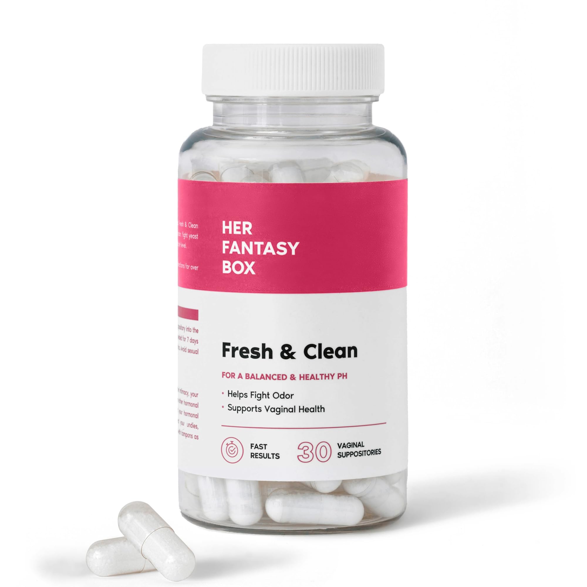 Her Fantasy Box | Fresh & Clean pH-Restore Vaginal Suppositories – Boric Acid for pH Balance, Odor Control & Comfort – 30 Vegan Suppositories