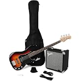 Fender Squier Affinity Precision Bass Pack, with Amp, 3-Color Sunburst | Beginner bass guitar bundle with Rumble 15 amp, gig bag, laurel fingerboard, electric bass kit